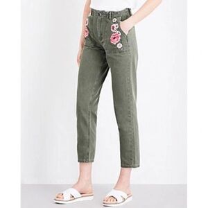 Claudie Pierlot Parker Skinny High-rise Embroidered Floral Green Khaki Pants 4